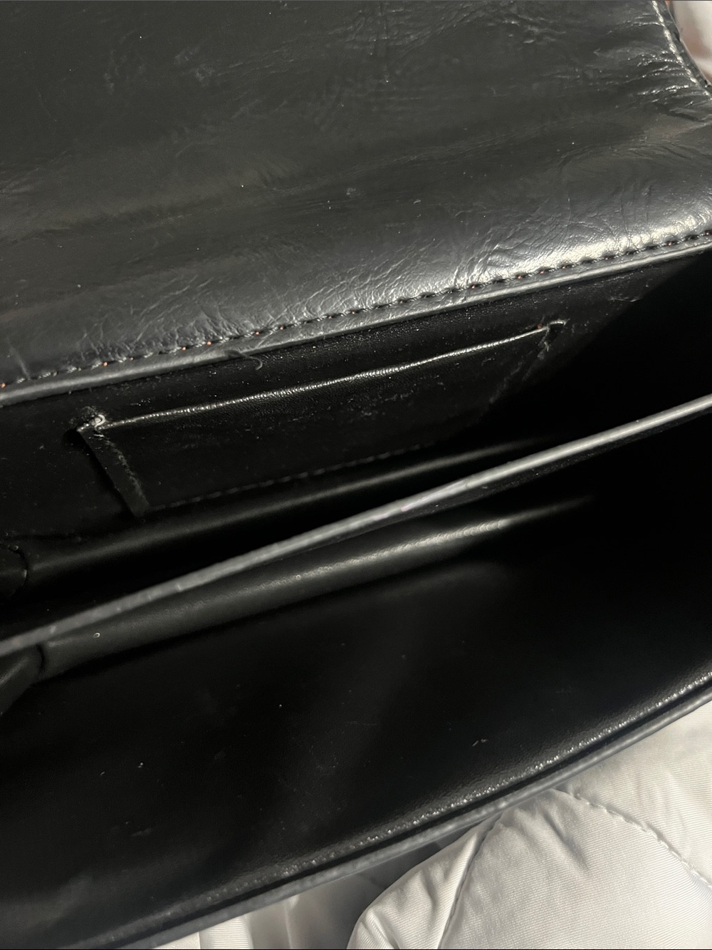 Black Embossed Leather Crossbody Bag with Brown Logo Strap - Picture 5 of 6